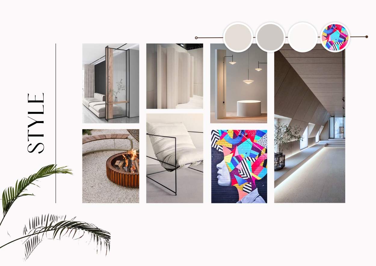 planche d'ambiance magasin showroom Moodboard identité visuelle